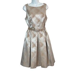 KASPER Sleeveless Pleated Full Skirt  Metallic Dress